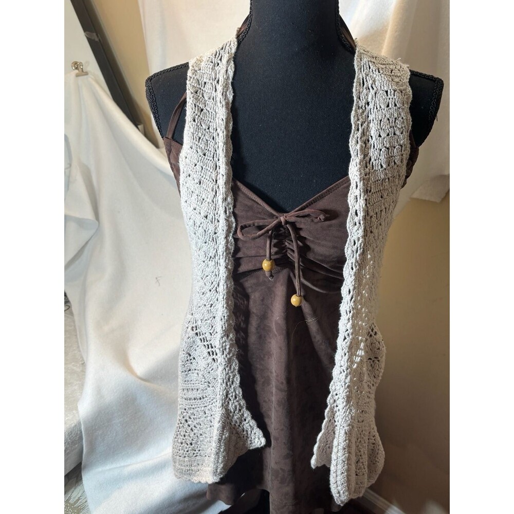 Crochet Vest and Mainstream Brown bathing dress Beach Outfit